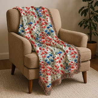 Couverture jetée fleur sauvage poppy daisy aquarel