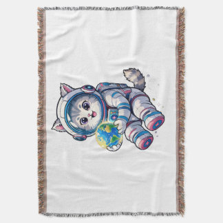 Couverture Joli Chat Astronaute Tenant la Terre Dessin Animé