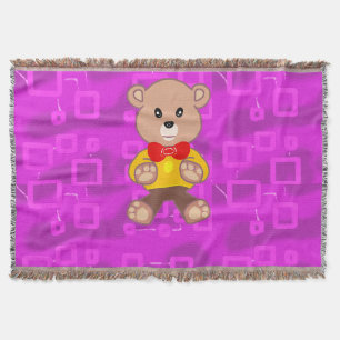Couverture Joli ours en peluche sur fond géométrique rose 