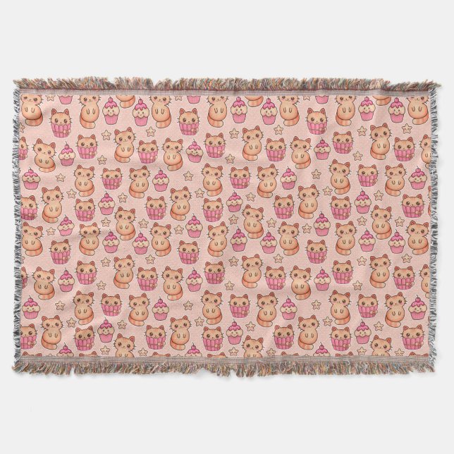 Couverture Kawaii Cute Cats and Cupcakes Motif rose (Devant)