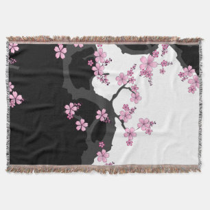 Couverture Kimono japonais Sakura noir et blanc