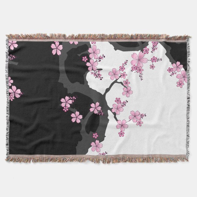 Couverture Kimono japonais Sakura noir et blanc (Devant)