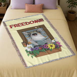 Couverture Liberté Évasion Drôle Chat Jaune Floral Fenêtre