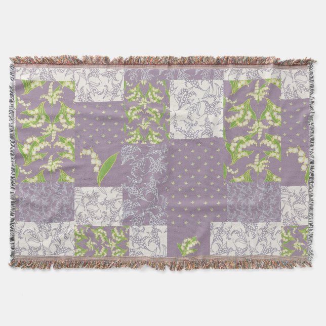 Couverture Lily-of-the-Valley Faux Patchwork Mauve (Devant)
