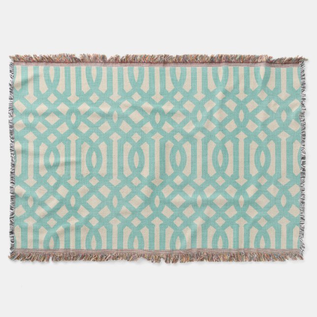 Couverture Lin rustique Beige et Aqua Trellis (Devant)