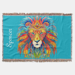 Couverture Lion tribal majestueux avec nom personnalisé