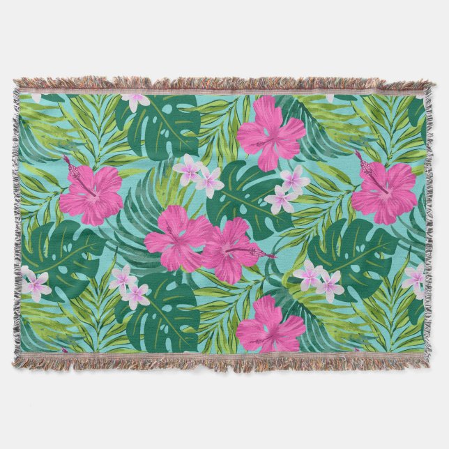 Couverture Luna Hibiscus Garden Hawaiian - Rose et Turq (Devant)