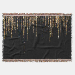 Couverture Luxe Chic Black Gold Fringe Parties scintillant ét