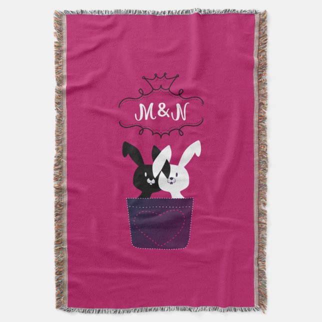 Couverture Magenta Cute Avec Carton De Lapins Noir Et Blanc (devant Vertical)