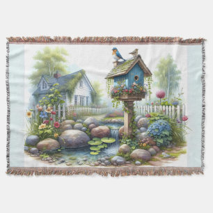 Couverture Maisoncampagne Maisonnette Oiseaux Aquarelle Jardi