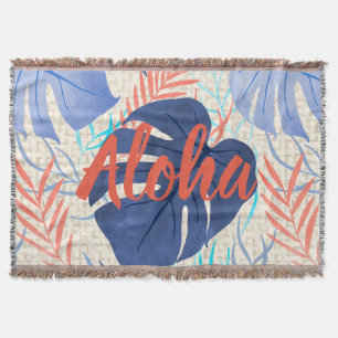 Couverture Maleah Monstera Tropical Hawaiian Watercolor- Blue