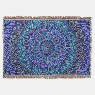 Couverture Mandala Boho bleu Turquoise violet Peacock Orienta