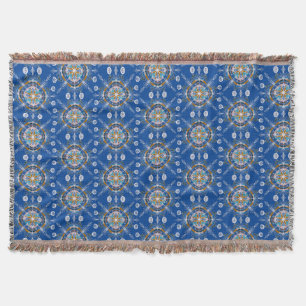 Couverture Mandala dessinée à la main Boho de couleur bleu mo