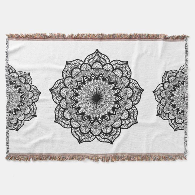 Couverture Mandala noir sur fond blanc (Devant)