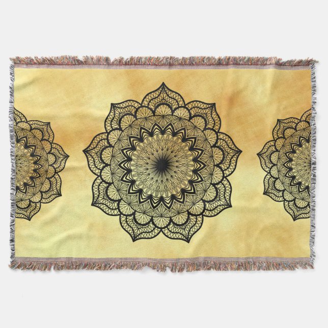 Couverture Mandala noir sur fond doré doux (Devant)