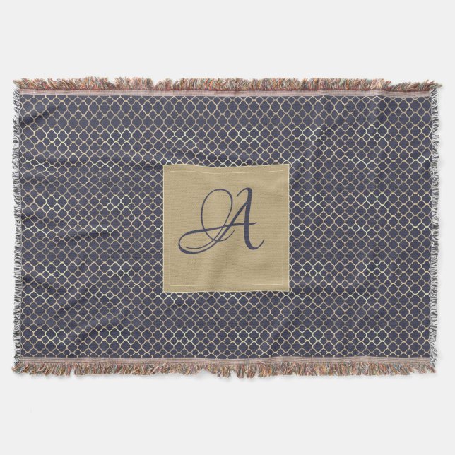 Couverture Marine Blue Monogram Quatrefoil Nouveau mariés Mar (Devant)