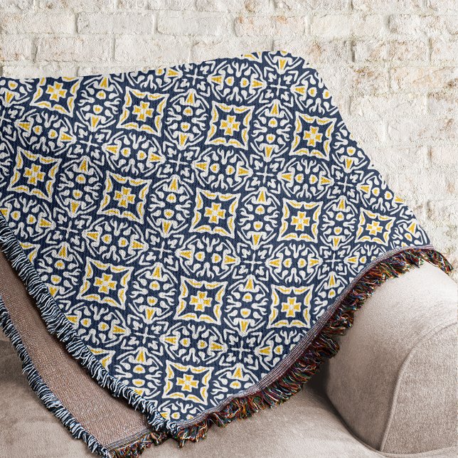 Couverture Marine et blanc Motif de tuiles méditerranéennes (Créateur téléchargé)