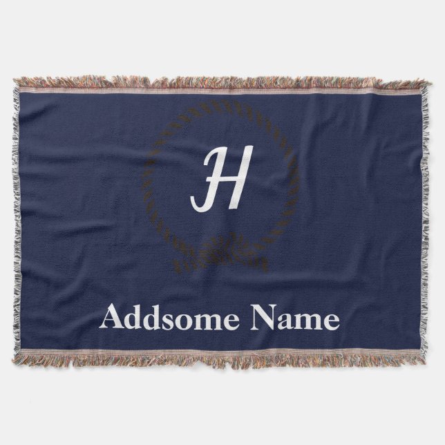 Couverture Marine nautique Blue Beach littoral Monogramme (Devant)