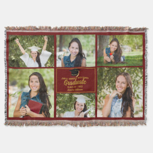 Couverture Maroon Gold Graduation Photo Collage Chic Custom
