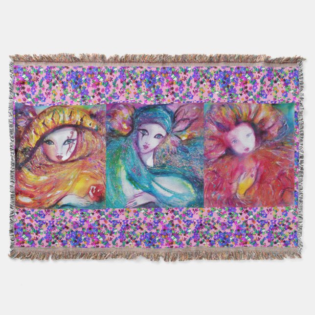 COUVERTURE MASQUES DE CARNAVAL BLEU, ROUGE, JAUNE AVEC CONFET (Devant)