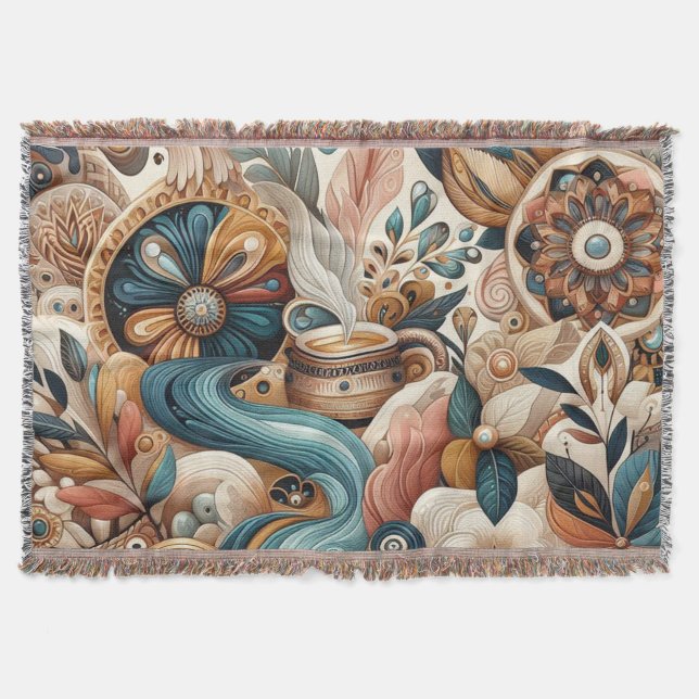 Couverture Mélange bohème de fleurs turquoises, magenta, viol (Devant)