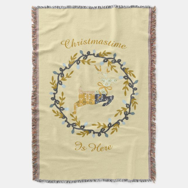 Couverture Merry Christmas Deer & Wreath Yellow (devant Vertical)