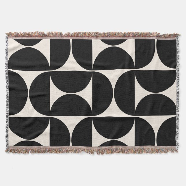 Couverture Mi-Siècle Moderne Motif Vintage Noir Et Blanc (Devant)