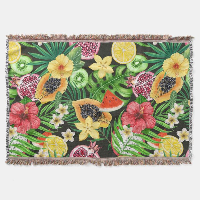 Couverture Mix-fruits tropicaux, fleurs et feuilles en noir (Devant)