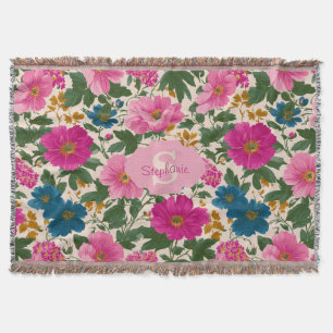 Couverture Modèle floral Vintage rustique bleu et rose
