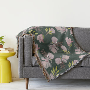 Couverture Moderne vert olive motif floral cosy design