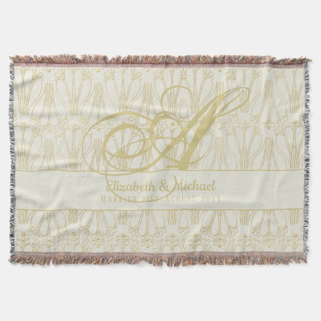 Couverture Monogram Gold ArtDeco Newlyweds Mariage Élégant (Devant)