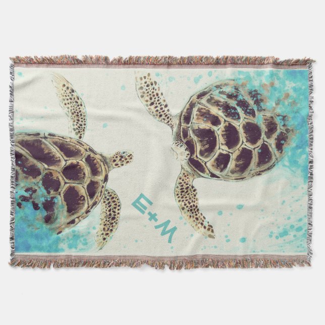 Couverture Monogramme d'amour de la tortue de mer personnalis (Devant)
