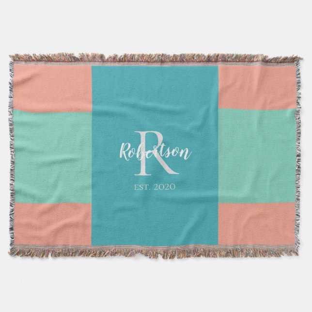 Couverture Monogramme de famille moderne Turquoise, bleu et r (Devant)