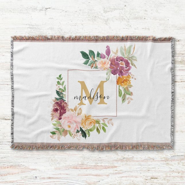 Couverture Monogramme Elegant Aquarelle Rose Floral Botanique (In situ)