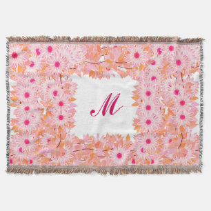 Couverture Monogramme encadré de fleurs - rose et pêche