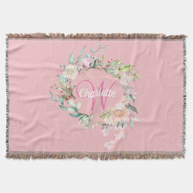 Couverture Monogramme Initial Rose Féminin Rose Script Été (Devant)