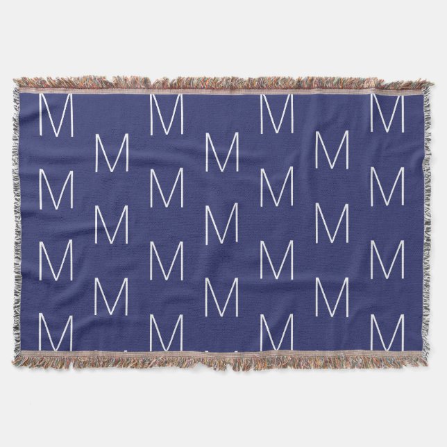 Couverture Monogramme marine bleu & blanc coutume initiale (Devant)