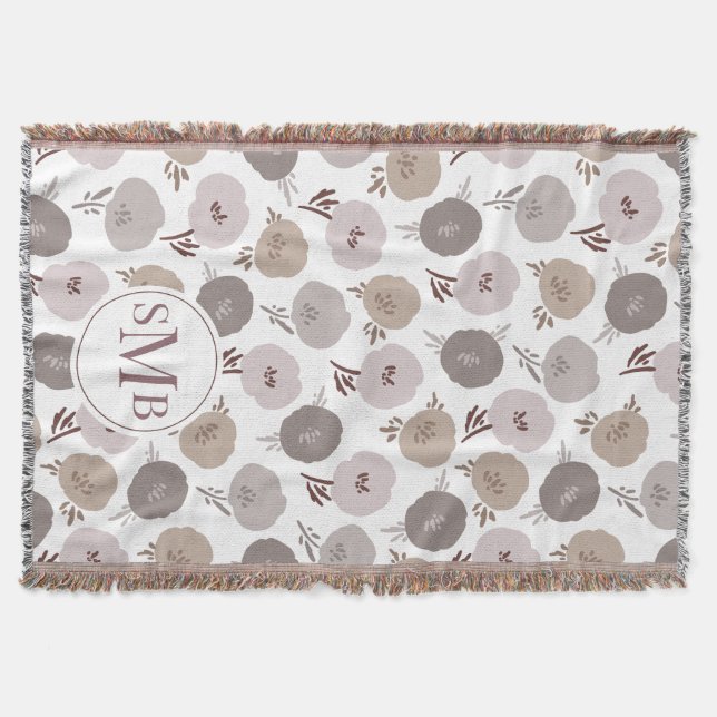 Couverture Monogramme moderne Rose Taupe Floral Girl's Dorm R (Devant)