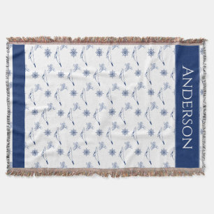 Couverture Monogramme nautique Baleines et poulpe marine Blan