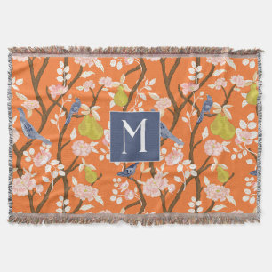 Couverture Monogramme orangé et bleu de la Chinoiserie Oiseau