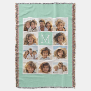 Couverture Monogramme personnalisé Mint Green 11 Photo Collag