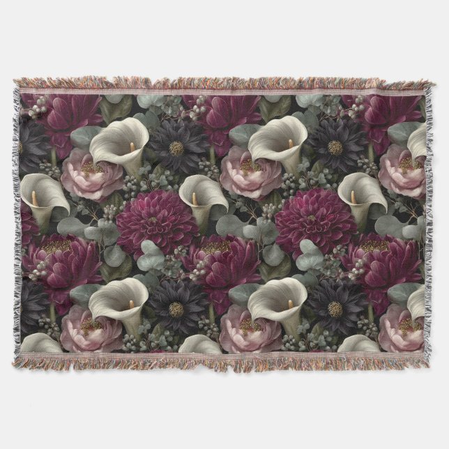 Couverture Moody Floral Pattern with Dahlias and Calla Lilies (Devant)