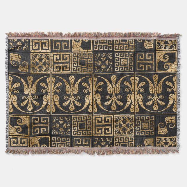 Couverture Mosaïque en mosaïque grecque Noir et or (Devant)