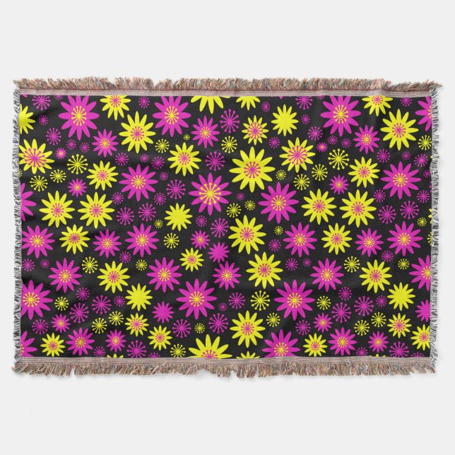 Couverture Motif à fleurs - Rose chaud, Jaune et Noir (Devant)