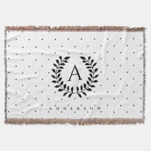 Couverture Motif à pois monogramme laurier noir et blanc
