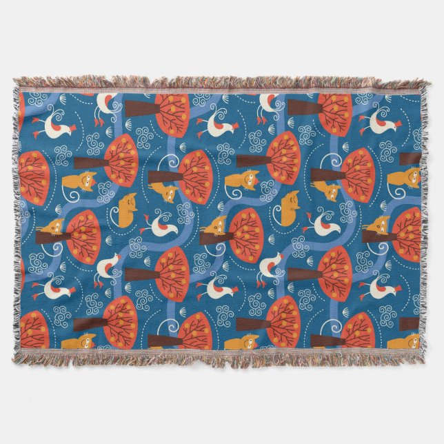 Couverture motif avec les chats et les oiseaux mignons (Devant)
