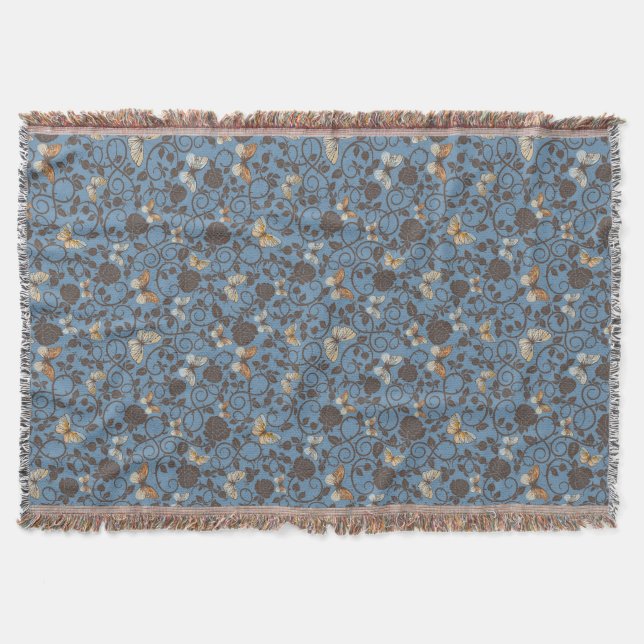 Couverture motif avec les roses et le papillon (Devant)