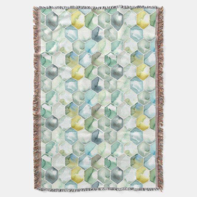 Couverture Motif bleu et vert de Honycomb d'aquarelle (devant Vertical)