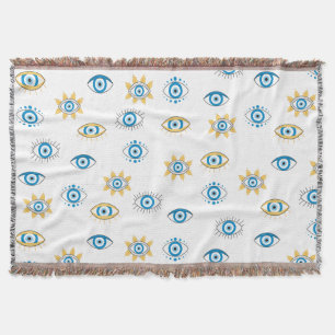 Couverture Motif bleu, or et blanc de l'oeil grec Mati