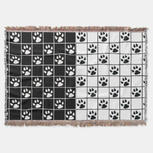 Couverture Motif carreaux pattes griffes noir blanc 